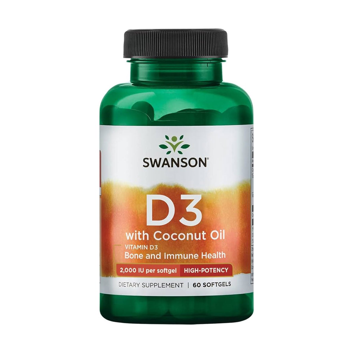 Вітамін Д3 Swanson Vitamin D3 With Coconut Oil з кокосовою олією, 2000 МО, 60 гелевих капсул